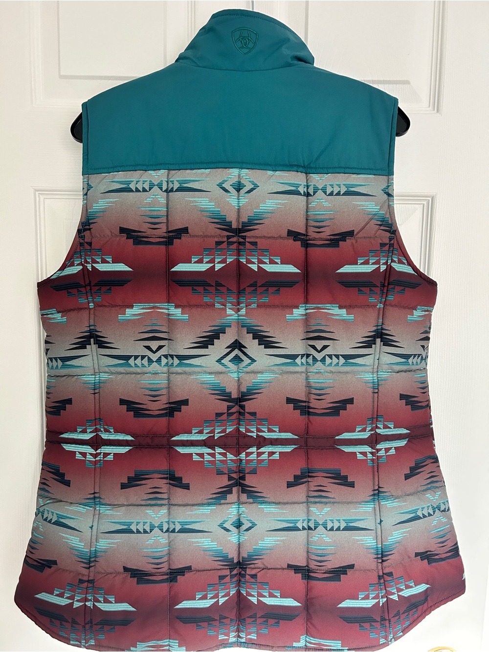 Ariat Teal and Burgundy Aztec Print Quilted Vest - Picture 4 of 6